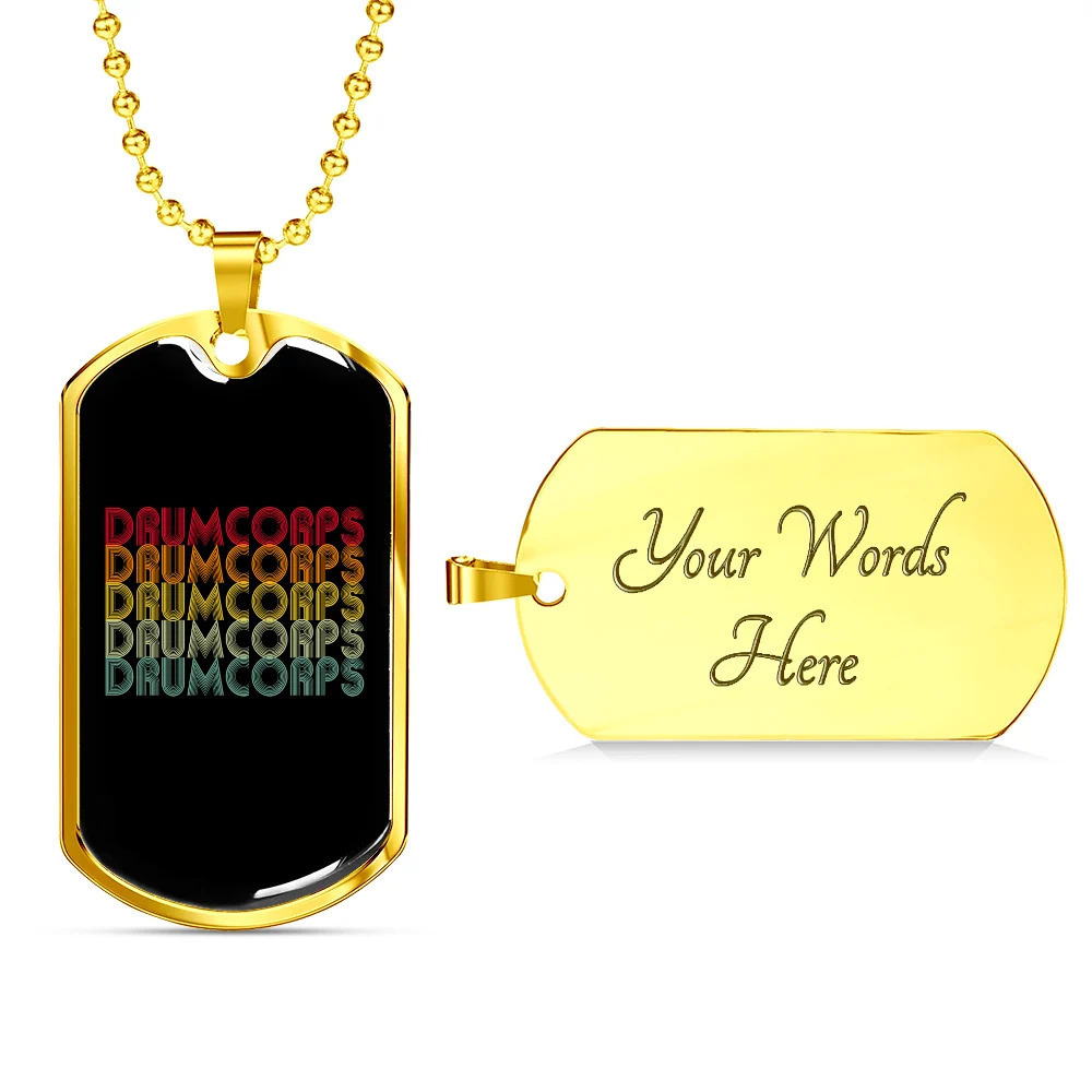 Drummer Necklace Drum Corps Personalized Engraved Gold Dog Tag Necklace Custom